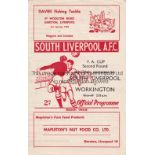 SOUTH LIVERPOOL V WORKINGTON 1964 FA CUP Programme for the Cup tie at South Liverpool 5/12/1964.