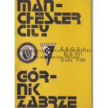 MANCHESTER CITY Programme for the away ECWC tie v. Gornik Zabrze 10/3/1971. Good