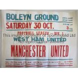 WEST HAM UNITED V MANCHESTER UNITED 1982 Official 20" X 15" match poster 30/10/1982. Good