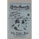 CRYSTAL PALACE 1934 Programme for the First Practice Match , Reds v Blues 11/8/1934, ex-binder.