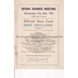 EPSOM DERBY Racecard from the 1952 Epsom Derby won by Tulyar ridden by C Smirke and owned by the Aga