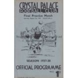 CRYSTAL PALACE 1937 Programme for the Final Practice Match, Red and Blue Stripes v Whites 21/8/1937,