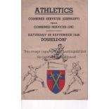 WARTIME ATHLETICS IN GERMANY 1946 / AUTOGRAPHS Programme for Combined Services (Germany) v