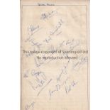 CRYSTAL PALACE 1950'S AUTOGRAPHS A large lined sheet signed by 15 players from the 1950's