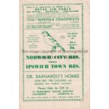 NORWICH CITY V IPSWICH TOWN 1950 Programme for the Reserve match at Norwich 11/11/1950 with paper