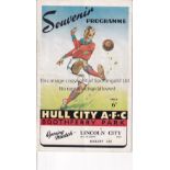 HULL CITY V LINCOLN CITY 1946 Programme for the opening League match after WWII on 31/8/1946 at