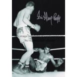 SIR HENRY COOPER AUTOGRAPH A B/W 12" X 8" famous photo of Cooper flooring Muhammad Ali, hand