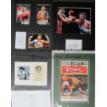 BOXING Four signed mounted photos of boxers Freddie Mills , Jake LaMotta (printed signature),