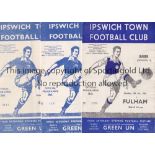 IPSWICH TOWN Eleven home programmes v Fulham 54-55, v Brighton 55-56, v Exeter, Shrewsbury & Norwich