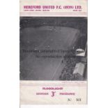 HEREFORD UNITED / FIRST FLOODLIT MATCH Programme for the first floodlit match at Edgar Street in the