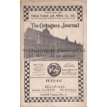 FULHAM V MILLWALL 1938 Programme for the League match at Fulham 8/10/1938, team changes and scores