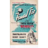 1946 FA CUP FINAL / CHARLTON V DERBY Programme for 27/4/1946. Generally good