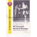 LIVERPOOL Programme for the away UEFA Cup tie v. Dynamo Dresden 3/3/1976, vertical fold. Fair to