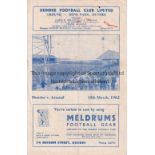 DUNDEE V ARSENAL 1962 Programme for the Friendly at Dundee 10/3/1962, slightly creased and very