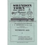 SWINDON TOWN V ARSENAL 1949 Blue issue official programme for the Friendly at Swindon 12/2/1949,