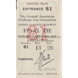 FA CUP FINAL 1924 Ticket for the 1924 FA Cup Final Newcastle United v Aston Villa. Seat ticket.