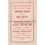 GRIMSBY TOWN V BURY 1946 Programme for the FL North match at Grimsby 20/4/1946 slightly folded in