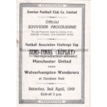 1949 FA CUP SEMI-FINAL REPLAY Programme for Manchester United v Wolves 2/4/1949 at Everton FC,