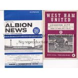 LEAGUE CUP SEMI FINALS Two early League Cup Semi Final programmes. West Ham United v Leicester