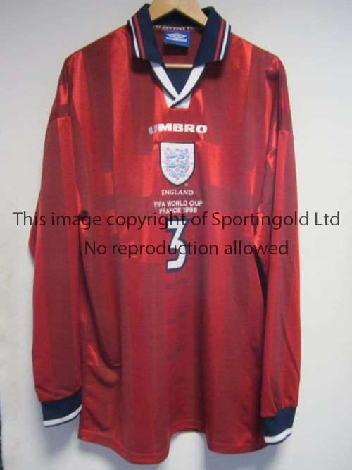 LE SAUX WORLD CUP SHIRT Signed Graeme Le Saux match worn shirt from the England V Columbia World Cup