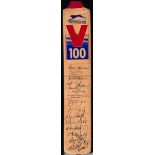 AUSTRALIA CRICKET AUTOGRAPHS ASHES 1993 A signed miniature Slazenger V100 bat, by 15 members of