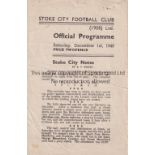 STOKE CITY V EVERTON 1945 Programme for the FL match at Stoke 1/12/1945, pin holes at the top,