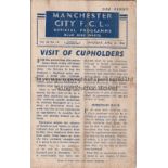 1944 WAR CUP SEMI-FINAL / MAN. CITY V BLACKPOOL Programme for 23/4/1944, slightly creased and