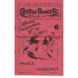 CRYSTAL PALACE V ALDERSHOT 1934 Programme for the League match at Palace 29/12/1934, rusty