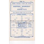 SHEFFIELD WEDNESDAY V ARSENAL 1933 Programme for the League match at Hillsborough 2/1/1933, ex-