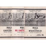 HULL / RUGBY LEAGUE Six home programmes in the 1967/8 season v. Leeds, Castleford, Kingston
