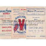 ENGLAND Three England home programmes v France 1945, Belgium 1946 both at Wembley and Switzerland at