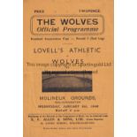 WOLVES V LOVELL'S ATHLETIC 1946 FA CUP Programme for the FA Cup tie at Wolves 9/1/1946, slight