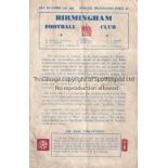 ENGLAND / WALES / BIRMINGHAM Four page programme England v Wales at St Andrew's 25/10/1941. Some