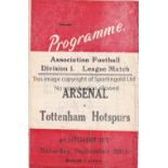 ARSENAL V TOTTENHAM HOTSPUR 1951 Pirate programme, issued by Buick, for the League match at