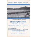 HEADINGTON UNITED Programme for the away Reserve team Met. Lge. match v Hastings United 29/11/58.