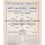 QUEEN'S PARK RANGERS V ALDERSHOT 1945 Single sheet programme for the League Cup South tie at Rangers