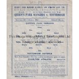QPR V TOTTENHAM HOTSPUR 1945 Single sheet programme for the League Cup South match at Rangers 24/2/