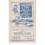 CARDIFF Home programme v Cheltenham Town FA Cup 2nd Round 30/11/1938. Lacks staples. No writing.