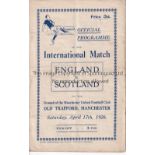 ENGLAND / SCOTLAND / MAN UNITED Programme England v Scotland 17/4/1926 at Old Trafford (