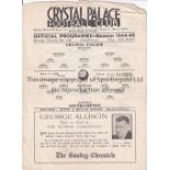 CRYSTAL PALACE V SOUTHAMPTON 1945 Single sheet programme for the FL South match at Palace 24/2/1945,