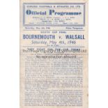1946 SOUTH CUP FINAL / BOURNEMOUTH V WALSALL AT CHELSEA Programme for 4/5/1946, slight horizontal