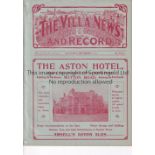 ASTON VILLA V ARSENAL 1911 Programme for the League match at Villa 9/9/1911, ex-binder. Generally