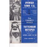1962 CHARITY SHIELD Programme for Ipswich Town v Tottenham Hotspur 11/8/1962, creased and slightly
