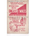 ENGLAND / WALES / MIDDLESBROUGH Programme England v Wales 17/7/1937 at Ayresome Park. Vertical fold.