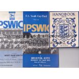 IPSWICH TOWN Two home Youth Cup Final programmes v. Bristol City 1973 and West Ham United 1975 and