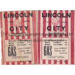 LINCOLN CITY Two home programme in season 1947/8 with paper loss from the back cover, v. New