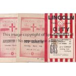 LINCOLN Three home programmes v Accrington Stanley 4/5/1946 (4 Page), New Brighton 1949/50 and
