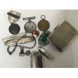 Two I World War Medals a silver cigarette case and