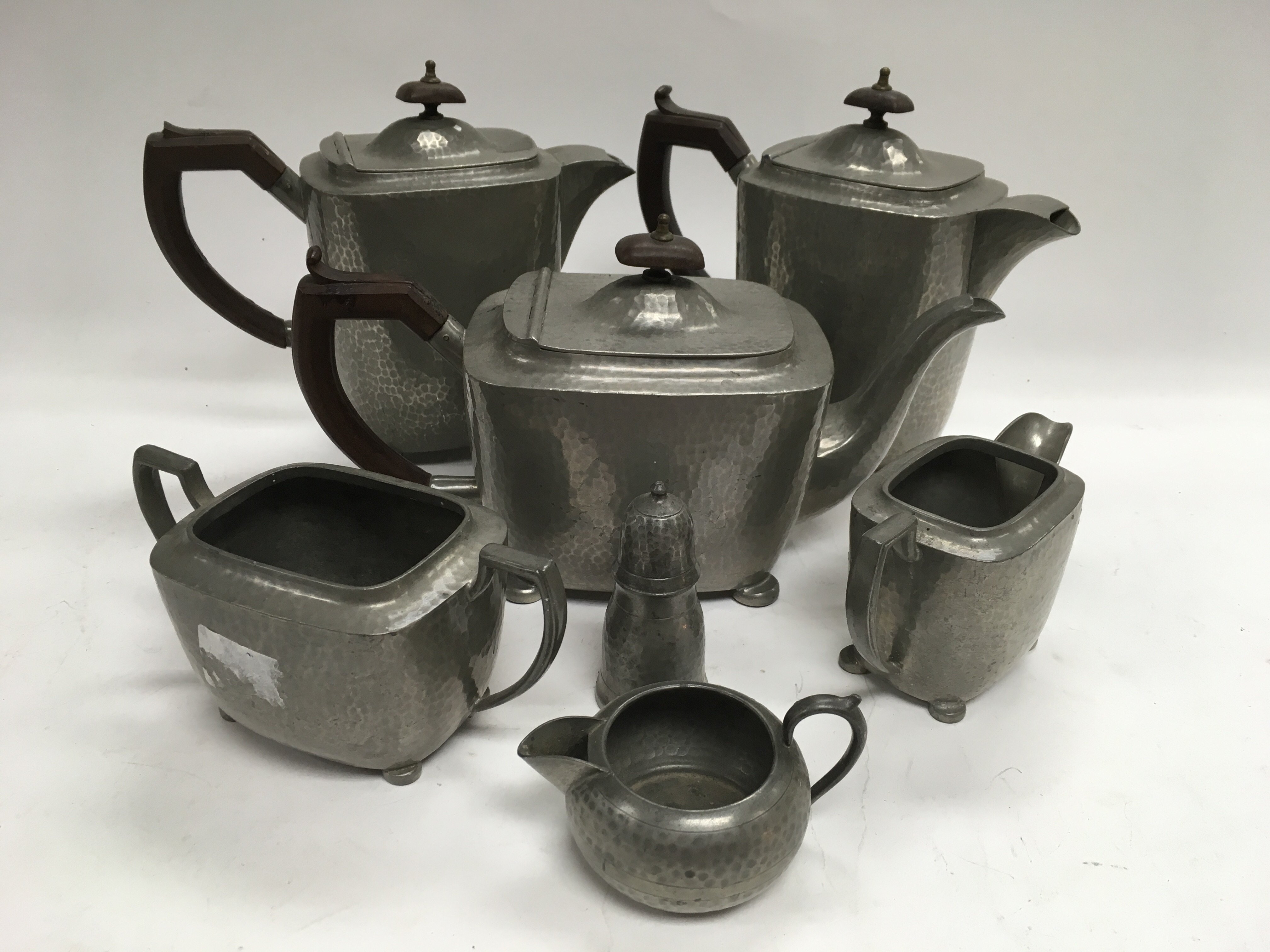 A pewter tea and coffee service (7).