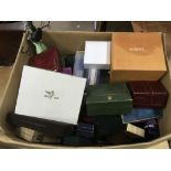 A box of jewellery and watch boxes including Rolex, Ebel, Pandora and others.